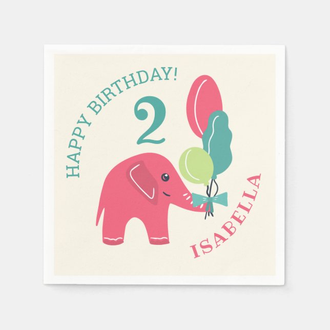 Guardanapo De Papel Elefante com segundo aniversário das meninas dos (Frente)
