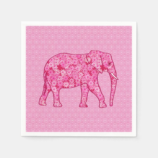 Guardanapo De Papel Elefante da flor - cor-de-rosa fuchsia (Frente)