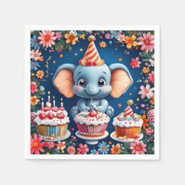Guardanapo De Papel Elefante de aniversário com bolo e balões