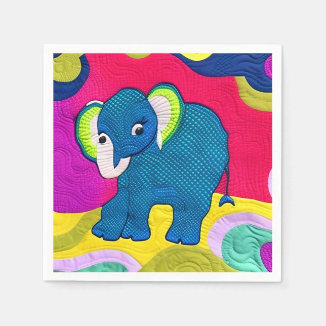 Guardanapo De Papel Elefante De Bebê Azul E Bonito - Design (Frente)