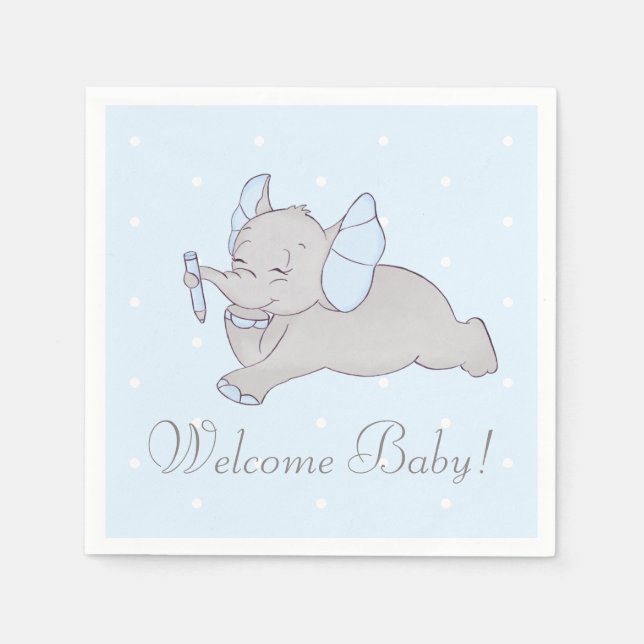 Guardanapo De Papel Elefante de bebê bonito com lápis azul (Frente)