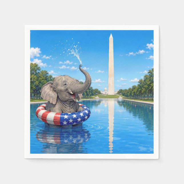 Guardanapo De Papel Elefante Feliz no Espelho d'Água (Frente)