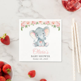 Guardanapo De Papel Elefante, Flores De Aquarela Rosa, Chá de fraldas