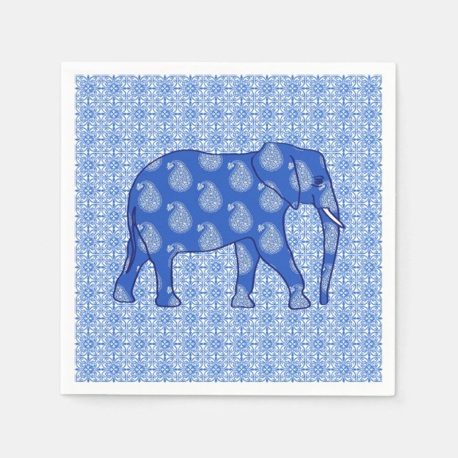 Guardanapo De Papel Elefante paisley - azul cobalto e branco (Frente)