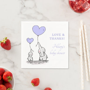 Guardanapo De Papel Elefantes Lilac Balões de Coração Chá de fra