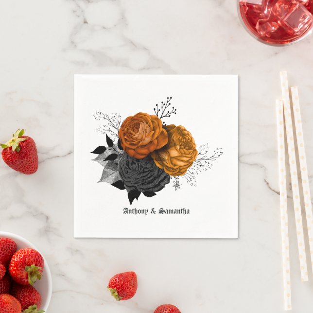 Guardanapo De Papel Elegância de Casamento Gótico Laranja e Preto Chic (Insitu)