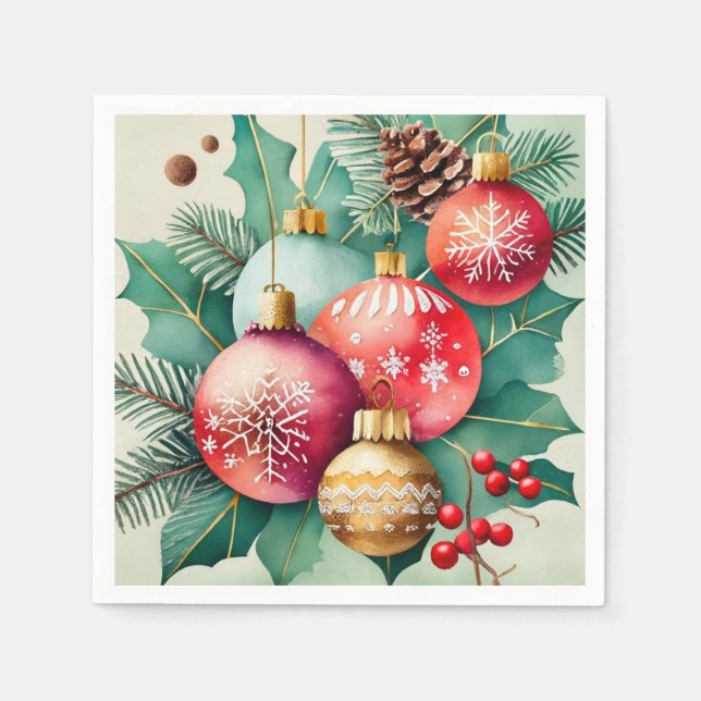 Guardanapo De Papel Elegância de Natal em Aquarela (Frente)