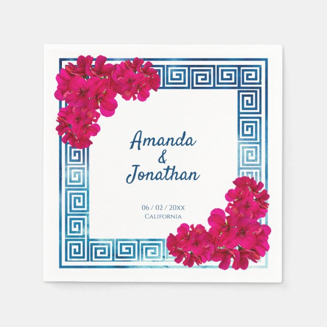 Guardanapo De Papel Elegância Grecian de Aquarela + Flores Rosa (Frente)