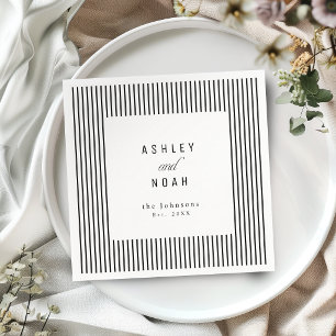 Guardanapo De Papel Elegância Listrada Preto e Branco Casamento Clássi
