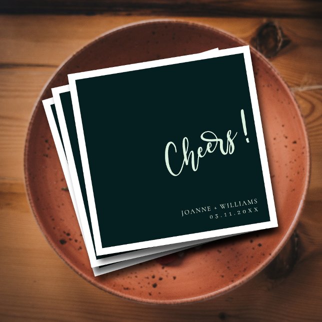 Guardanapo De Papel Elegância moderna! Mala Verde Escura - Casamento E (Dark Green Hand Lettering Cheers Wedding  Napkins)