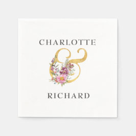 Guardanapo De Papel Elegância Simples, Ampersand Dourado com Florais R