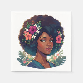 Guardanapo De Papel Elegância Suave Mulher Negra C/ Coroa de Flores Af
