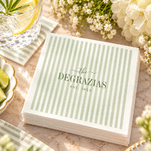 Guardanapo De Papel Elegância Verde Musgo Listrado Casamento à Beira-M