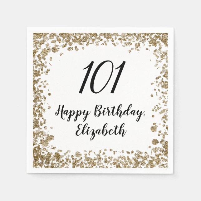 Guardanapo De Papel Elegant 101st Birthday Napkins With Gold Sequins (Frente)