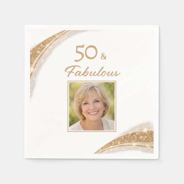 Guardanapo De Papel Elegant 50 & Fabulous Gold Photo Birthday Party (Frente)