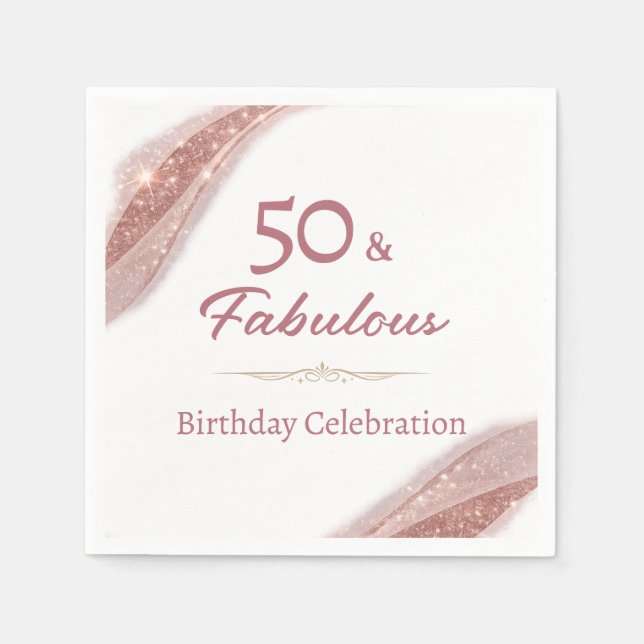 Guardanapo De Papel Elegant 50 & Fabulous Rose Gold Birthday Party  (Frente)