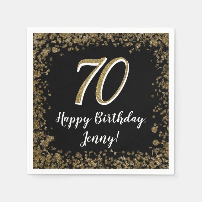 Guardanapo De Papel Elegant 70th Birthday Napkins Gold and Black (Frente)