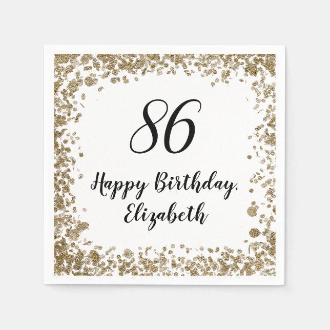 Guardanapo De Papel Elegant 86th Birthday Napkins With Gold Sequins (Frente)