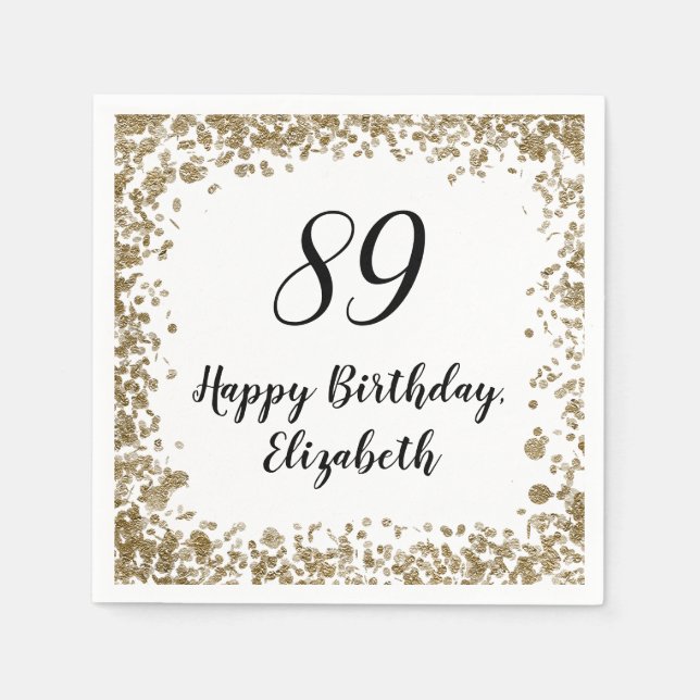 Guardanapo De Papel Elegant 89th Birthday Napkins With Gold Sequins (Frente)