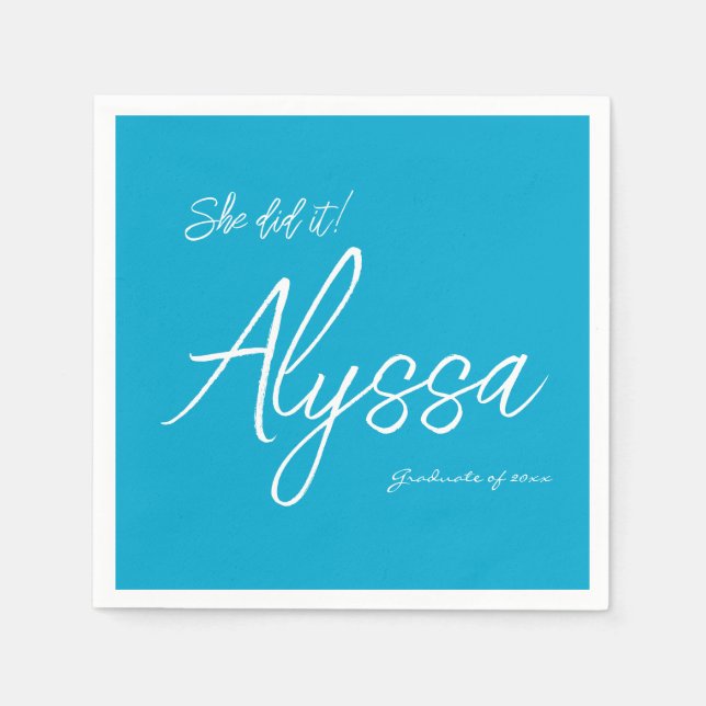 Guardanapo De Papel Elegant Aqua Blue Graduation Party She did it (Frente)