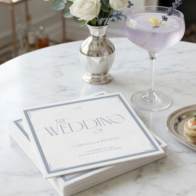 Guardanapo De Papel Elegant Art Deco Wedding Dusty Blue  (Criador carregado)