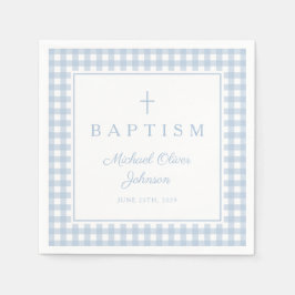 Guardanapo De Papel Elegant Baby Blue Gingham Boy Baptism