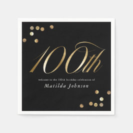 Guardanapo De Papel Elegant Black and Gold 100th Birthday Party