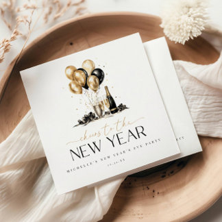 Guardanapo De Papel Elegant Black and Gold Cheers to the New Year