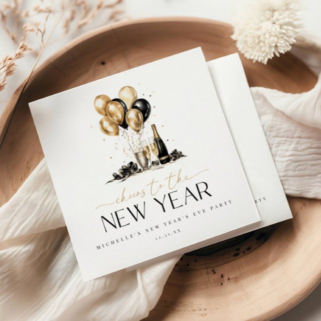 Guardanapo De Papel Elegant Black and Gold Cheers to the New Year (Criador carregado)