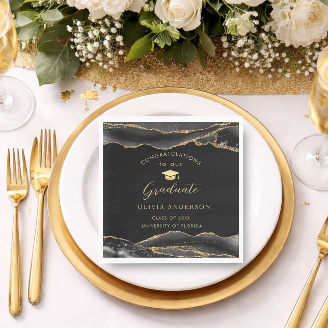 Guardanapo De Papel Elegant Black and Gold Graduation Party (Elegant Black and Gold Graduation party Napkins)