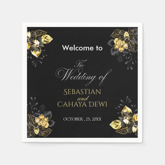 Guardanapo De Papel Elegant black and gold summer wedding (Frente)