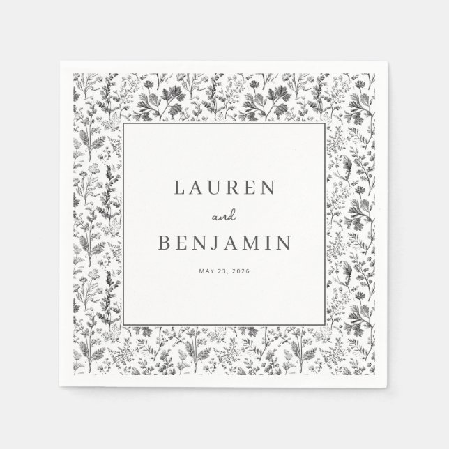 Guardanapo De Papel Elegant Black Botanical Border (Frente)