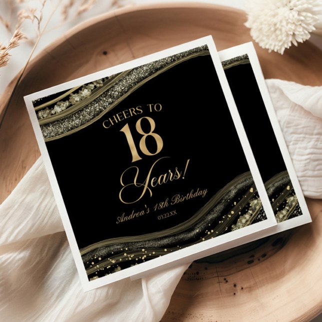 Guardanapo De Papel Elegant Black Gold Agate 18th Birthday Party (Criador carregado)