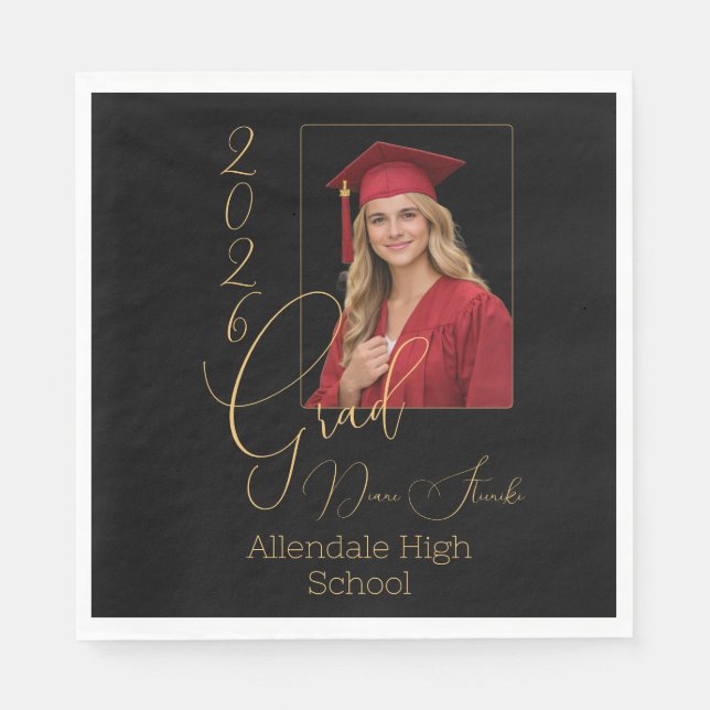 Guardanapo De Papel Elegant Black & Gold Graduation (Frente)
