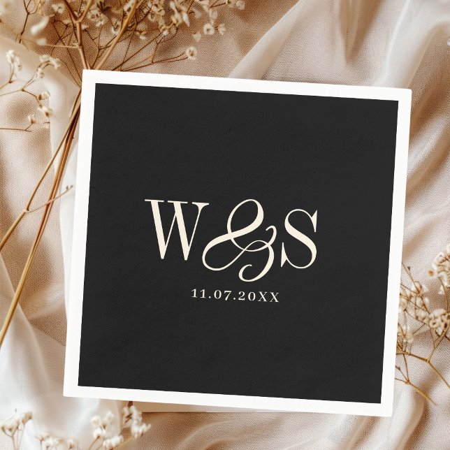 Guardanapo De Papel Elegant black initial wedding couples (Criador carregado)