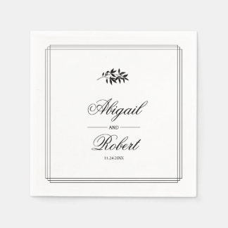 Guardanapo De Papel Elegant black, white branch triple border wedding