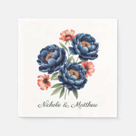 Guardanapo De Papel Elegant Blue and Burnt Orange Floral Wedding
