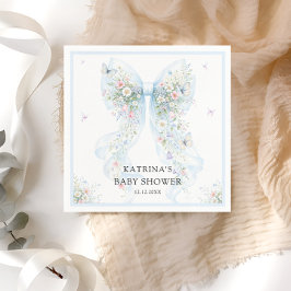 Guardanapo De Papel Elegant Blue Bow Wildflower Baby Shower