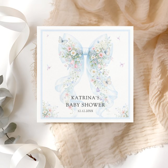 Guardanapo De Papel Elegant Blue Bow Wildflower Baby Shower (Criador carregado)