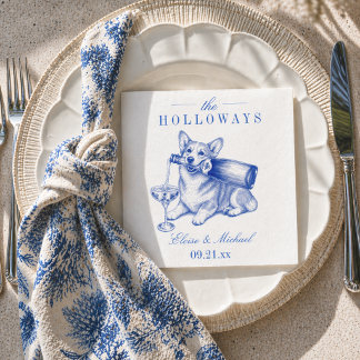 Guardanapo De Papel Elegant Blue Chinoiserie Corgi Wedding