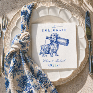 Guardanapo De Papel Elegant Blue Chinoiserie Dachshund Wedding