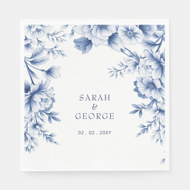 Guardanapo De Papel Elegant Blue Chinoiserie Floral Botanical Wedding (Frente)