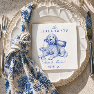 Guardanapo De Papel Elegant Blue Chinoiserie Golden Doodle Wedding