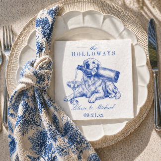 Guardanapo De Papel Elegant Blue Chinoiserie Golden Retriever Wedding