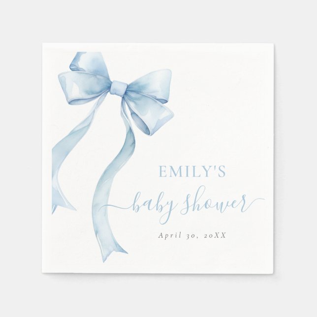Guardanapo De Papel Elegant Blue Coquette Bow Boy Baby Shower (Frente)