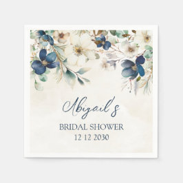 Guardanapo De Papel Elegant Blue Floral Winter Bridal Shower Napkin