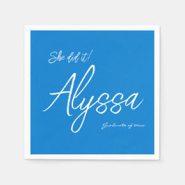 Guardanapo De Papel Elegant Blue Graduation Party She did it