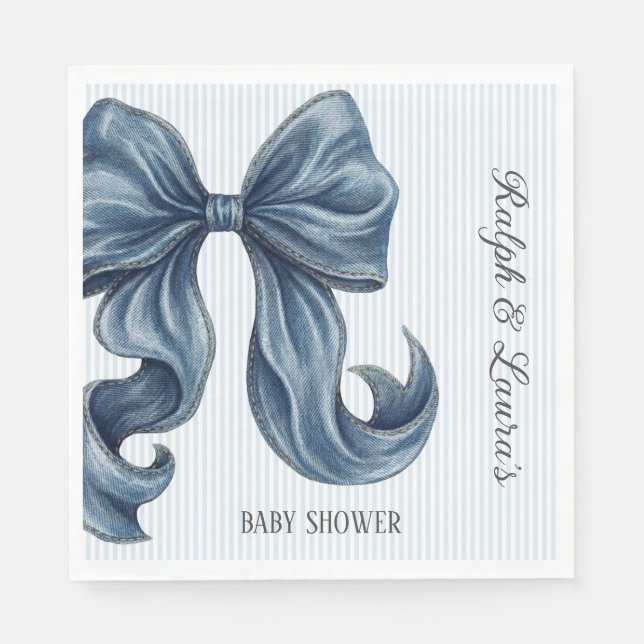 Guardanapo De Papel Elegant Blue Striped Bow Baby Shower (Frente)
