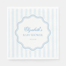 Guardanapo De Papel Elegant Blue White Stripes Wavy Scalloped Frame 