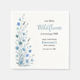 Guardanapo De Papel Elegant Blue Wildflower 1st Birthday Party